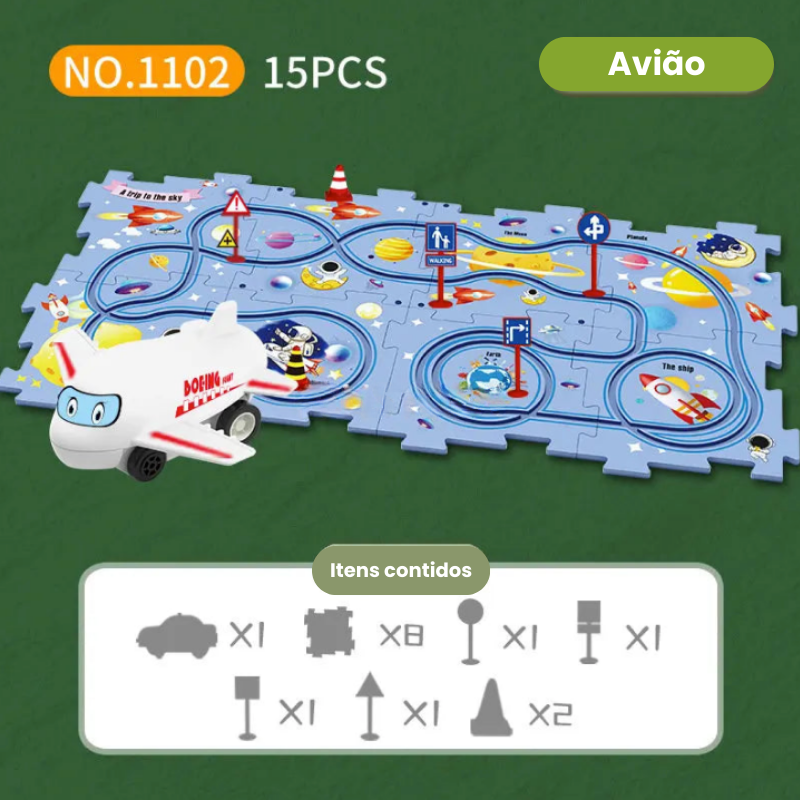 Quebra cabeça - Kit Montagem Carro Elétrico em trilhos para Crianças - Cidade em Movimento Educativa