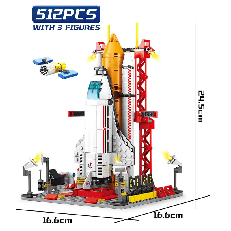 Blocos de Construção Foguete Espacial com Figura de Astronauta - Modelo Aeroespacial para Crianças - Brinquedo Educativo HUIQIBAO TOYS