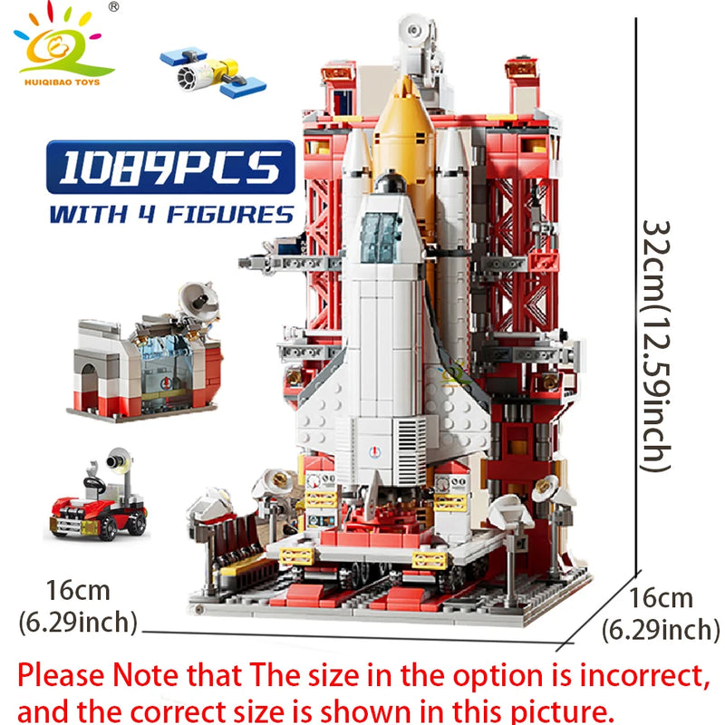 Blocos de Construção Foguete Espacial com Figura de Astronauta - Modelo Aeroespacial para Crianças - Brinquedo Educativo HUIQIBAO TOYS