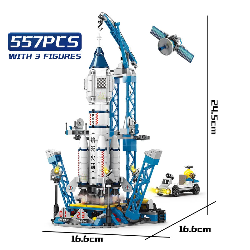 Blocos de Construção Foguete Espacial com Figura de Astronauta - Modelo Aeroespacial para Crianças - Brinquedo Educativo HUIQIBAO TOYS