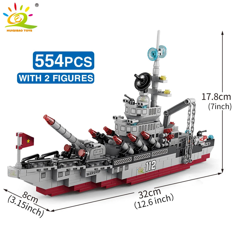 Navio Militar 554 Peças - 8 em 1 - Blocos de Construção de Cruzeiro Aéreo, Guerra Naval, Avião e Caminhão para Crianças