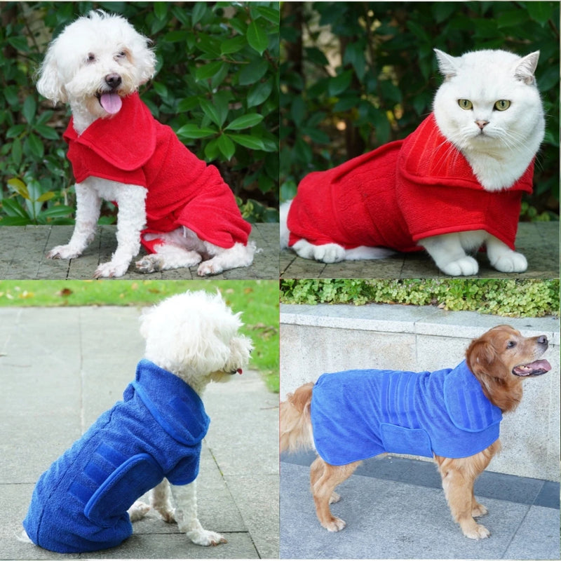 Dog Bathrobe 356g Microfiber Dog Drying Coat Super Absorbent Luxurious Soft Pet Bath Towel Adjustable Warm Dog Bathing Supplies